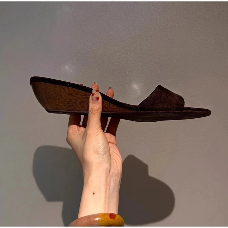 Suede Brand Wedge Heel Sandals For Women Designer Summer Fashion Outdoor Slippers Elegant Luxury Simple High-end Banquet Shoes