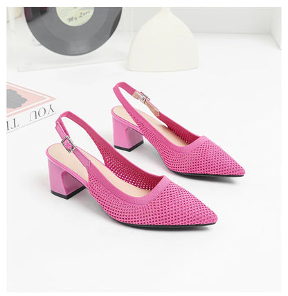 Summer Women's High Heel Sandals Knitted Small Hole Breathable Shoes 2025 New Style (6cm High)