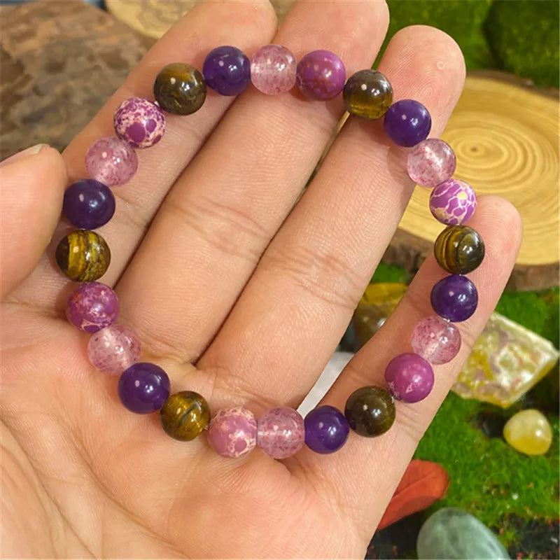 Bohemian style calm mind bracelet made of tiger eye stone and rose quartz stretch bracelet unisex jewelry, ideal gift