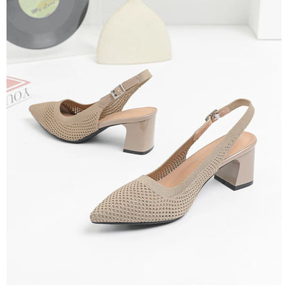 Summer Women's High Heel Sandals Knitted Small Hole Breathable Shoes 2025 New Style (6cm High)