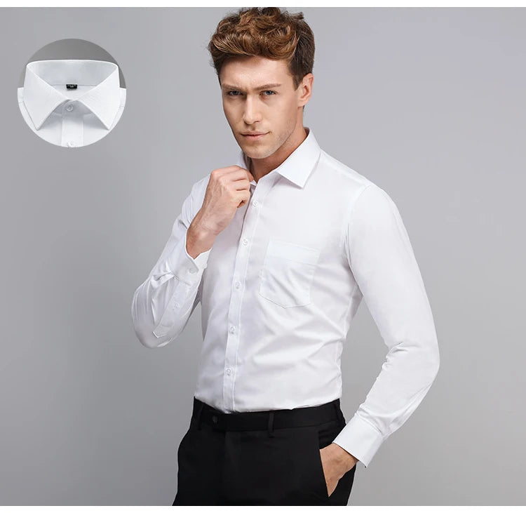 Men's Classic Long Sleeve Standard-fit Dress Shirts Formal Business Social Simple Basic Design White Work Office Casual Shirt