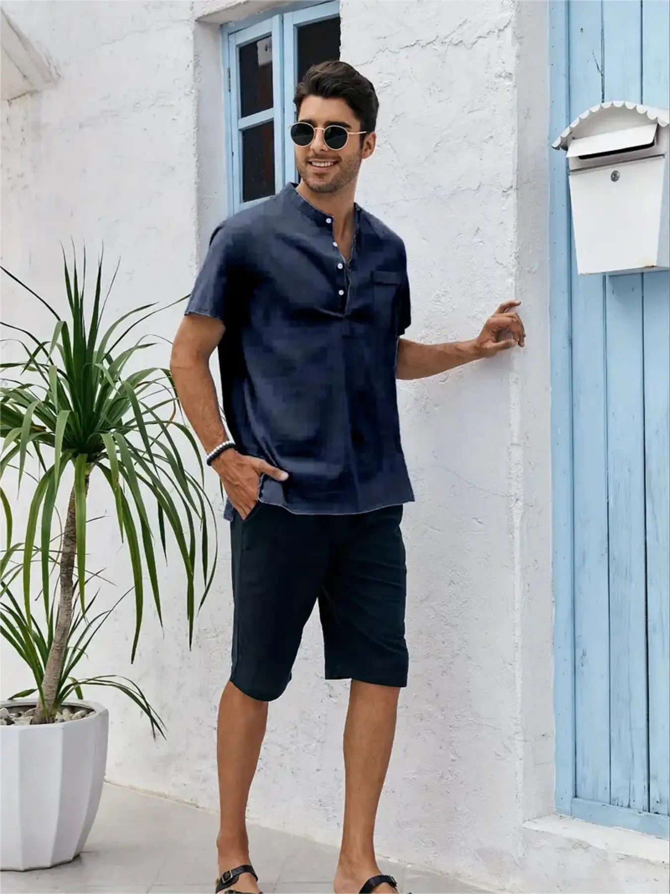 Men's Plus Size Cotton Linen Shirt with Pocket Casual Polo Shirt  Short Sleeve Shirts  Summer Lightweight Beach Tops