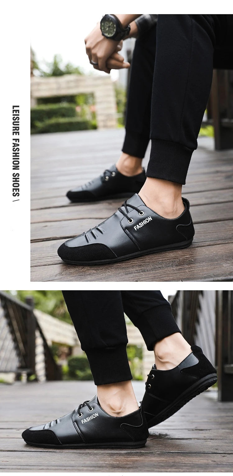 Flat Men Shoes Leisure Leather Shoes for Men White Footwear 2025 Summer Trend Breathable Soft Casual Sneakers British Peas Shoes