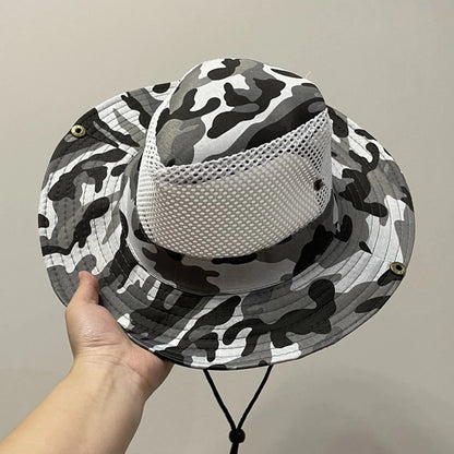 Summer Bucket Hats Hollow out Breathable Wide Brim Fisherman Hat Drawstring UV Protection Casua Hats for Outdoor Travel Hiking