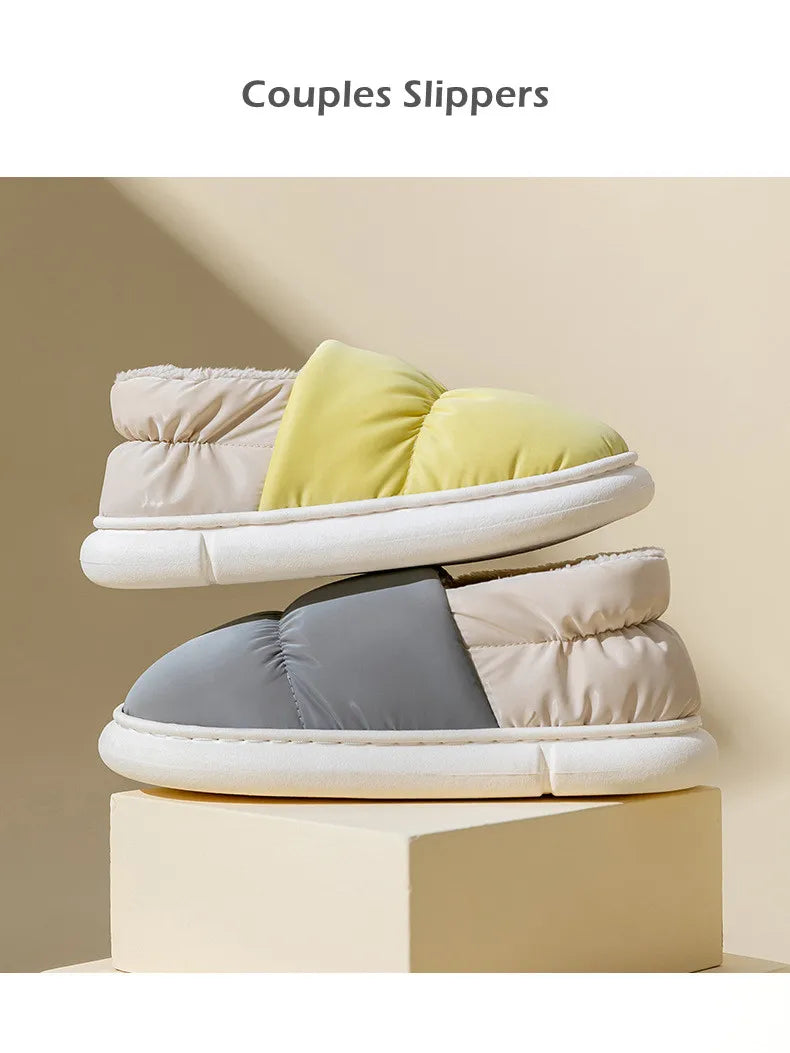 Big Size 48 49 Winter Warm Slippers Men Down Waterproof Soft Bottom Home Shoes Plush Women Indoor House Couples Anti Slip Slides