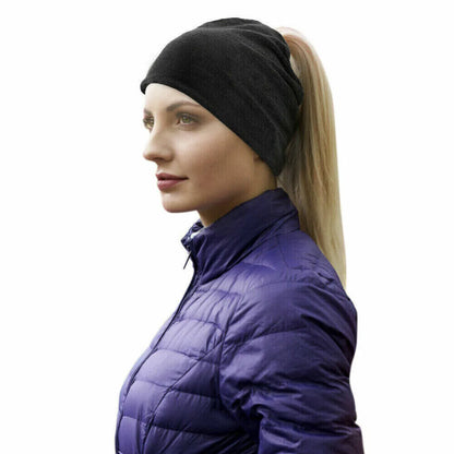 Winter Warmer Ponytail Skull Cap Windproof Thermal Fleece Beanie Hat Running Ski Outdoor Sports Cap with Ear Cover for Men Women