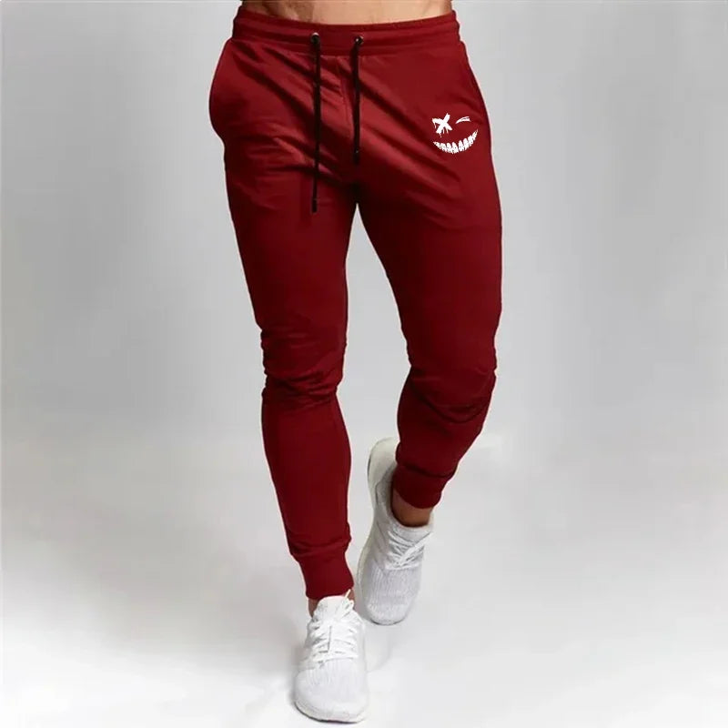 Men's smiling face printed jogging pants training sports pants fitness jogging pants anime sportswear thin and breathable