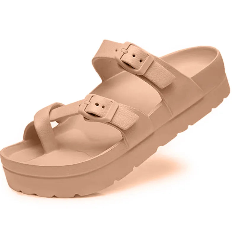 Bebealy Fashion Sandals for Women and Men Pillow Slippers Double Buckle Sandals Adjustable Slides EVA Flat Sandals Beach Sandals