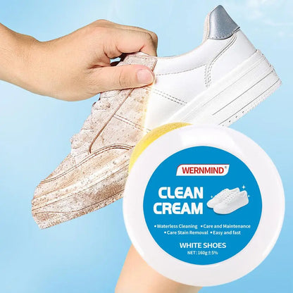 White Shoe Cleaning Cream Multipurpose Solid Paste with Sponge Rinse-Free Stain Remover for Sneaker Canvas Leather Shoes Care