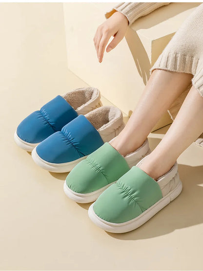 Big Size 48 49 Winter Warm Slippers Men Down Waterproof Soft Bottom Home Shoes Plush Women Indoor House Couples Anti Slip Slides