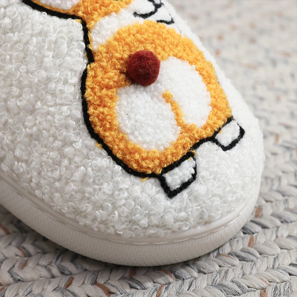 Plush Dog Slippers Fuzzy Indoor Slippers Anti Slip Closed Toe Slippers Comfortable Funny Corgi Dog Slippers for Indoor Bedroom