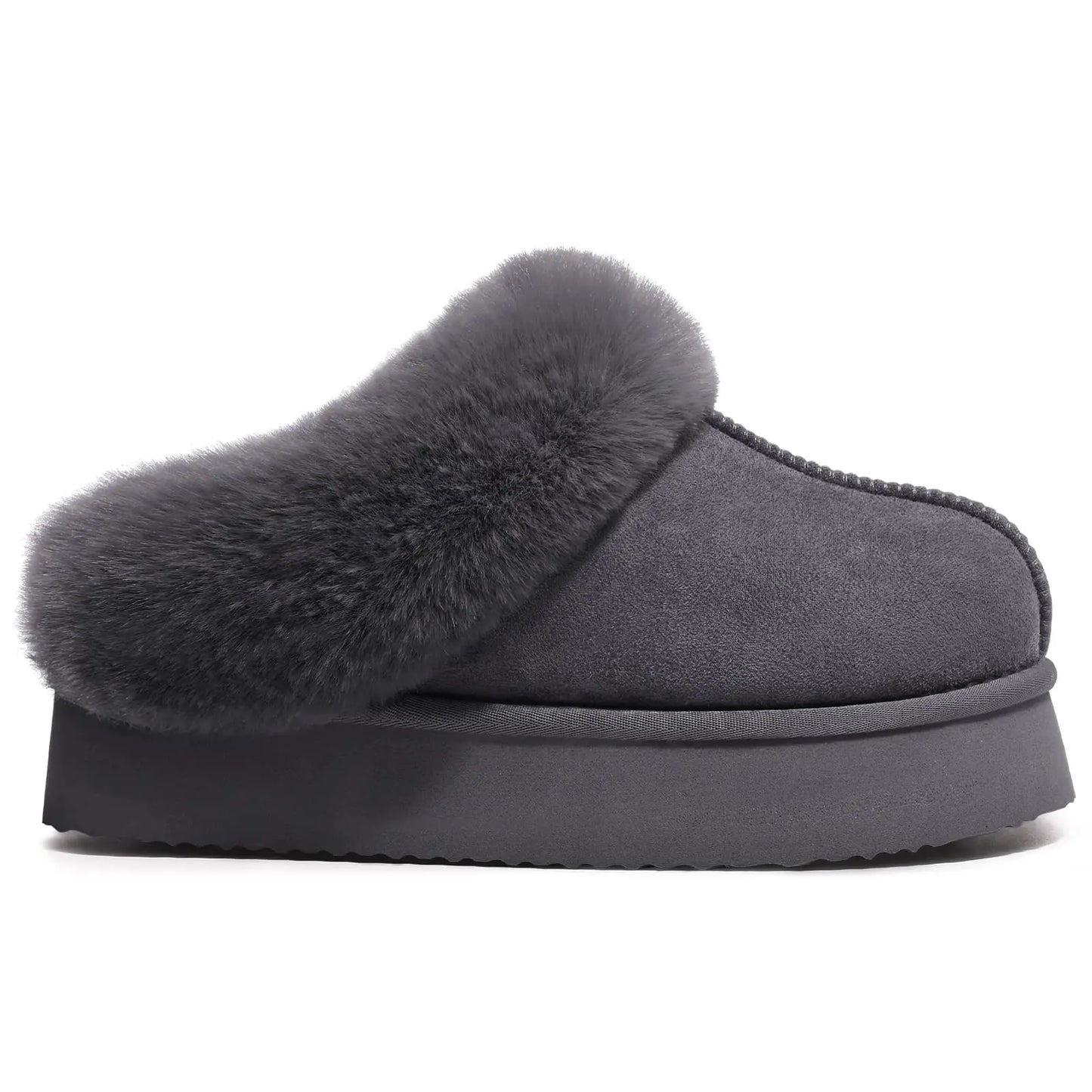 Litfun Fuzzy Platform Slippers For Women Winter Warm House Shoes With Memory Foam Outdoor Anti-Slip Fashion Fur Fluffy Slippers