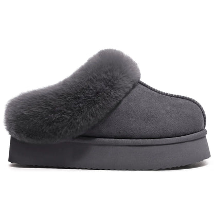 Litfun Fuzzy Platform Slippers For Women Winter Warm House Shoes With Memory Foam Outdoor Anti-Slip Fashion Fur Fluffy Slippers