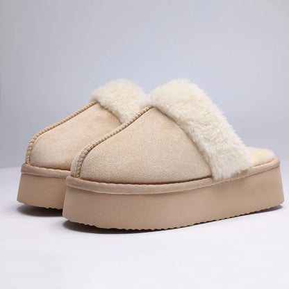 Litfun Fuzzy Platform Slippers For Women Winter Warm House Shoes With Memory Foam Outdoor Anti-Slip Fashion Fur Fluffy Slippers
