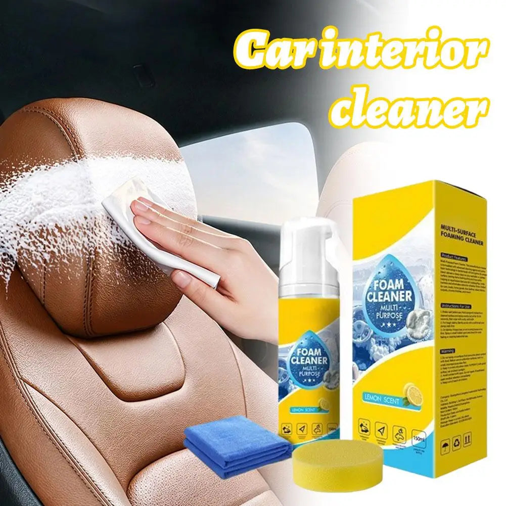 Car Interior Foam Cleaner Kit With Sponge And Towel Lemon Scent Foam Cleaner For Auto Detailing Powerful Car Foam Cleaner