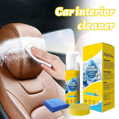 Car Interior Foam Cleaner Kit With Sponge And Towel Lemon Scent Foam Cleaner For Auto Detailing Powerful Car Foam Cleaner