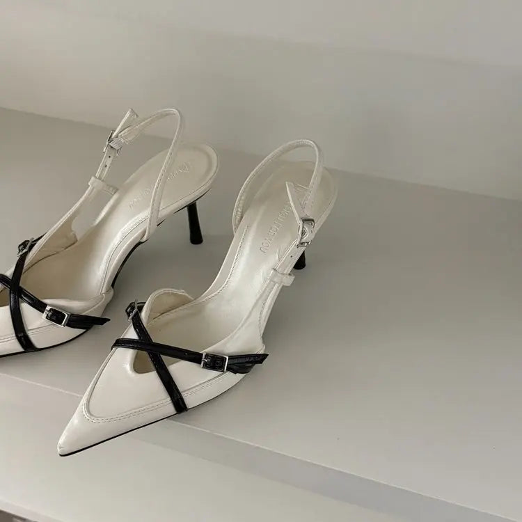 Street Style Sexy Buckle Strap Women Pumps Elegant Pointed Toe Thin High Heels Banquet Party Slingback Shoes Sandals