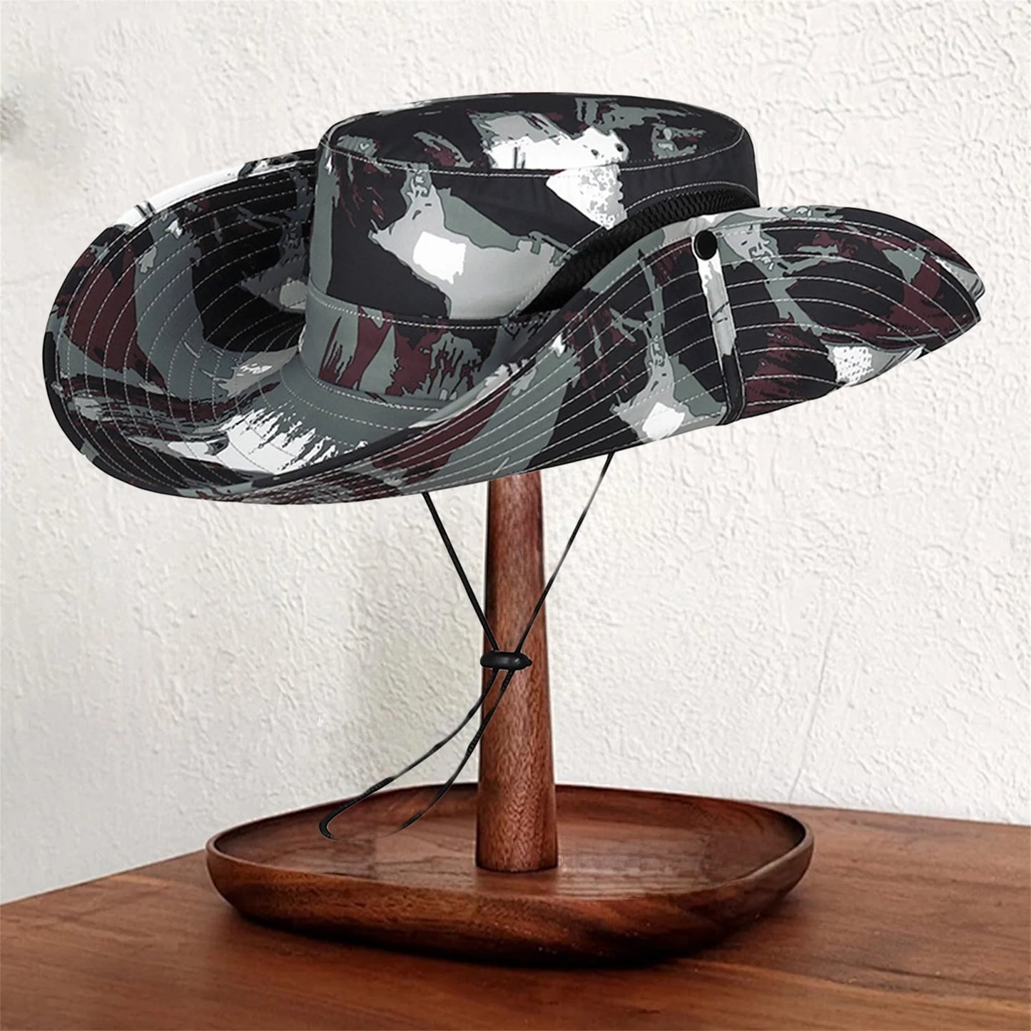 Stylish Camo Wide Brim Sun Hat for Women Outdoor Fishing Hiking Camping Climbing Safari Hat with Adjustable Chin Strap