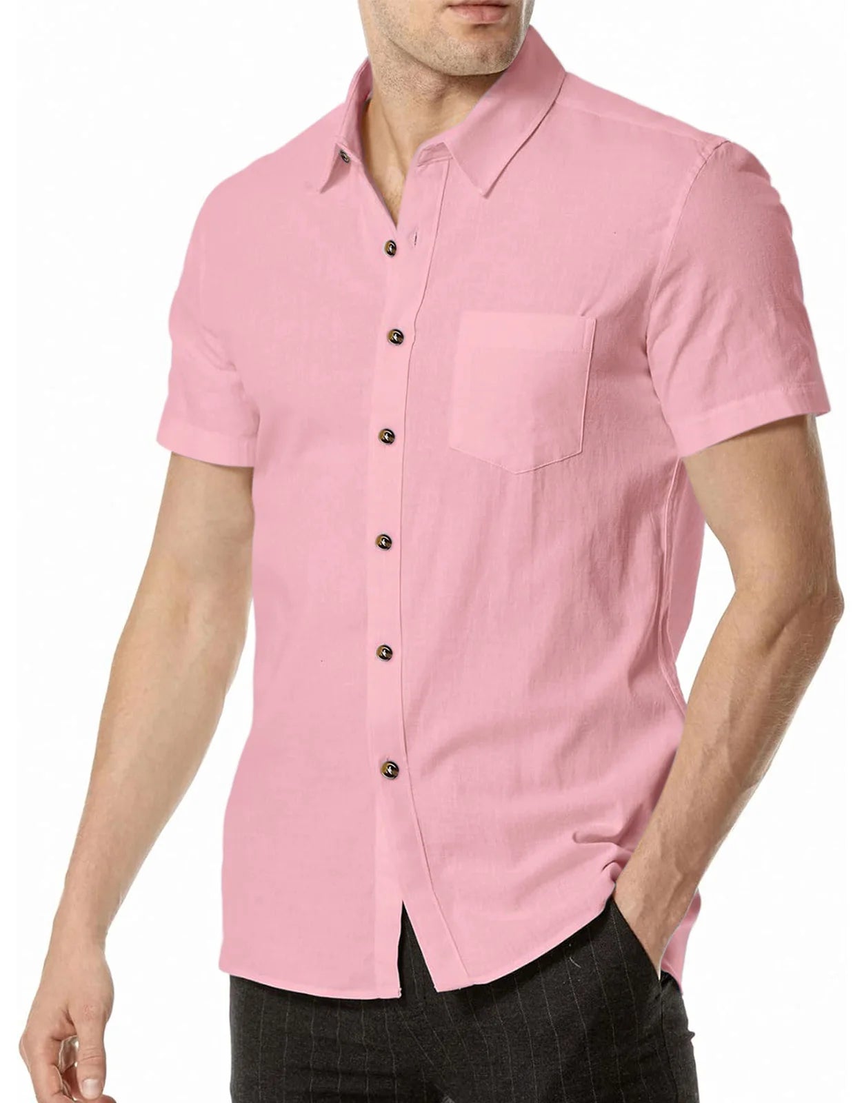 Men's Plus Size Short Sleeve Shirts Cotton Linen Henley Shirts Lightweight Vacation Collar Beach Shirts  Hawaiian T Shirt