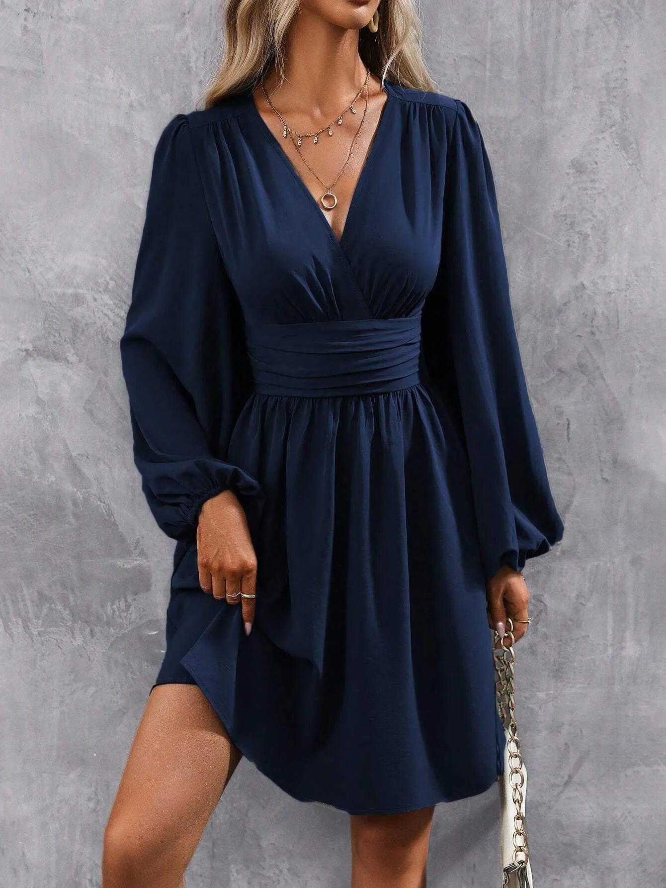 2025 Asymmetric Neck Lantern Sleeve Dress Women Winter Knit Dress with Waist Shirring Bodycon Long Maxi Dress