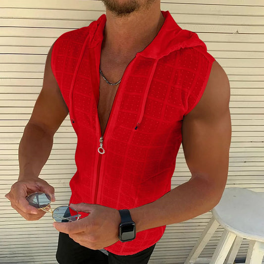 Sports Mesh Tank Top For Boys Mens Hooded Zipper Cardigan T Shirt Summer Fashion Plaid Sleeveless T Shirt Mens 한국인 리뷰 많은 옷 여름