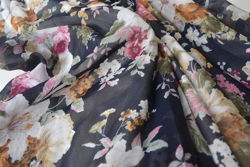 Elegant Chiffon Long Skirts For Women Autumn Casual Women's Floral Print Maxi Skirt Female High Waist Elastic A-Line Skirts
