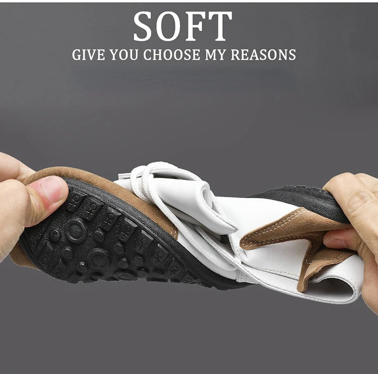 Flat Men Shoes Leisure Leather Shoes for Men White Footwear 2025 Summer Trend Breathable Soft Casual Sneakers British Peas Shoes