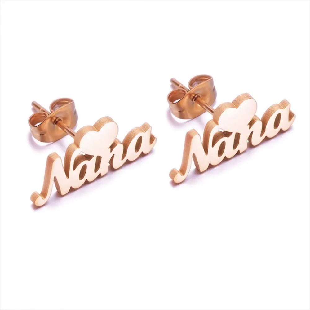 LeeChee Heart Shape Kids Custom Name Earstuds Stainless Steel Cute Jewelry Gift