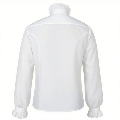 2026 Black&White Vintage Court-Style Stand Collar Ruffled Shirts for Men,Gothic Pleated Cuffs Glamorous Pirate-Style Men's Shirt