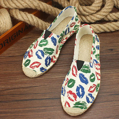 2026 Summer Autumn Men Canvas Shoes Breathable Men's Casual Shoes Slip-On Hemp Shoes Graffiti Espadrilles Women Footwear Flats