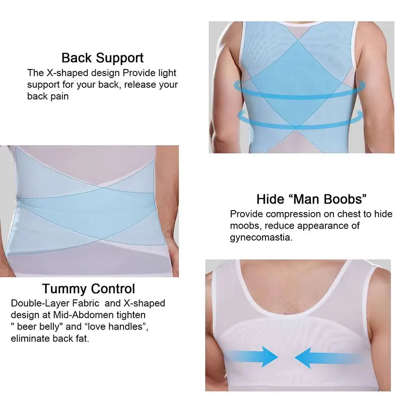 Men's Cross Mesh Vest Compression Shirts Breathable Sleeveless Tank Top Shapewear Fajas Slimming Tummy Control Body Shaper
