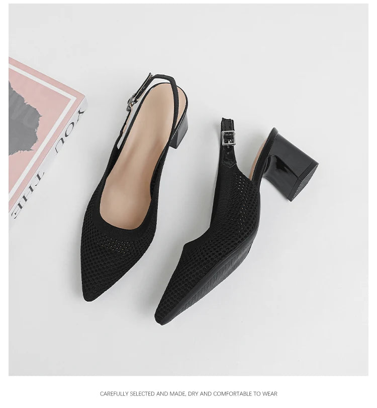 Summer Women's High Heel Sandals Knitted Small Hole Breathable Shoes 2025 New Style (6cm High)
