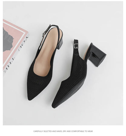 Summer Women's High Heel Sandals Knitted Small Hole Breathable Shoes 2025 New Style (6cm High)