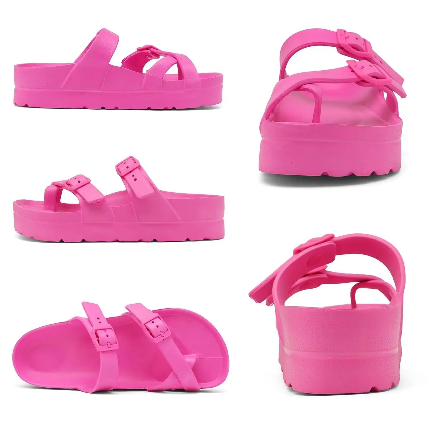 Bebealy Fashion Sandals for Women and Men Pillow Slippers Double Buckle Sandals Adjustable Slides EVA Flat Sandals Beach Sandals
