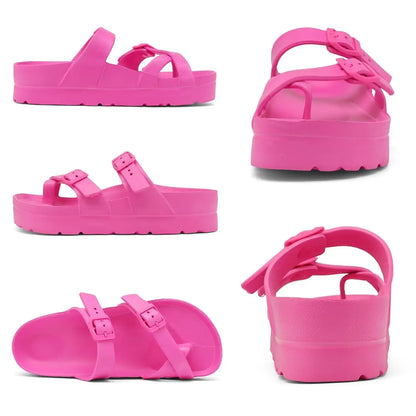 Bebealy Fashion Sandals for Women and Men Pillow Slippers Double Buckle Sandals Adjustable Slides EVA Flat Sandals Beach Sandals