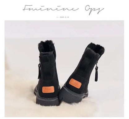 2026 New Winter Women's Snow Boots Trendy Mid Top Plush Thickened Warm Cotton Shoes Leather Wool Integrated Winter Women's Boots
