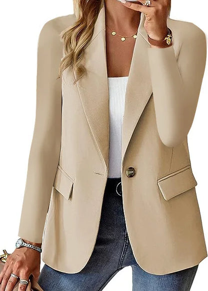 Women's blazer casual long-sleeved top solid color suit collar button simple temperament commuter plus size blazer