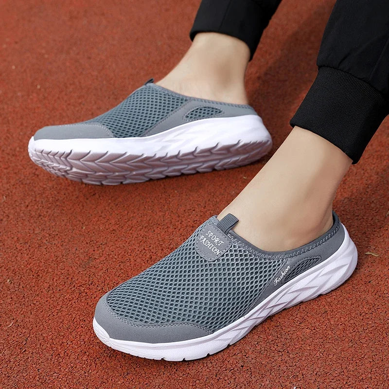 YRZL Mens Half Slippers Summer Breathable Mesh Mens Shoes Outdoor Casual Walking Shoes Large Flat Light Mesh Slippers Sandals