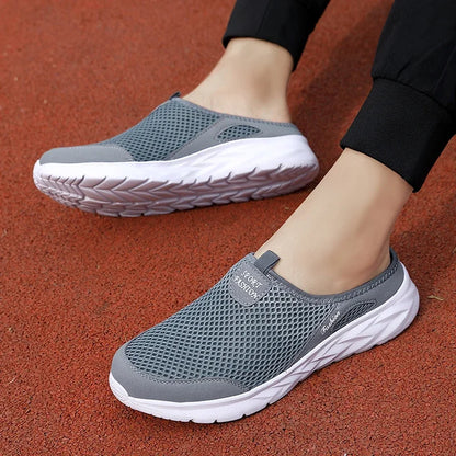 YRZL Mens Half Slippers Summer Breathable Mesh Mens Shoes Outdoor Casual Walking Shoes Large Flat Light Mesh Slippers Sandals