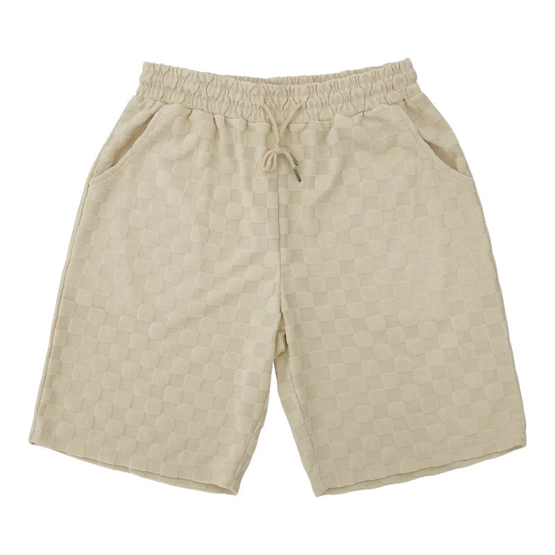 Men's Summer Checkered Loose Two-piece Sports Leisure Suit Short Sleeve T-shirt Shorts Casual Suit Plus Size Fashion Men's Suit