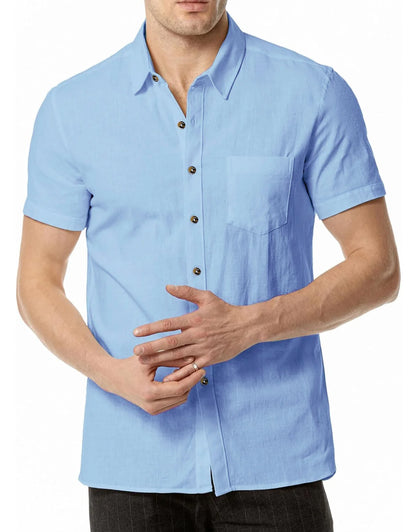 Men's Plus Size Short Sleeve Shirts Cotton Linen Henley Shirts Lightweight Vacation Collar Beach Shirts  Hawaiian T Shirt