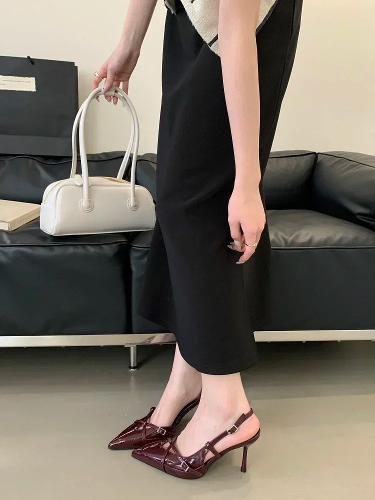 Street Style Sexy Buckle Strap Women Pumps Elegant Pointed Toe Thin High Heels Banquet Party Slingback Shoes Sandals