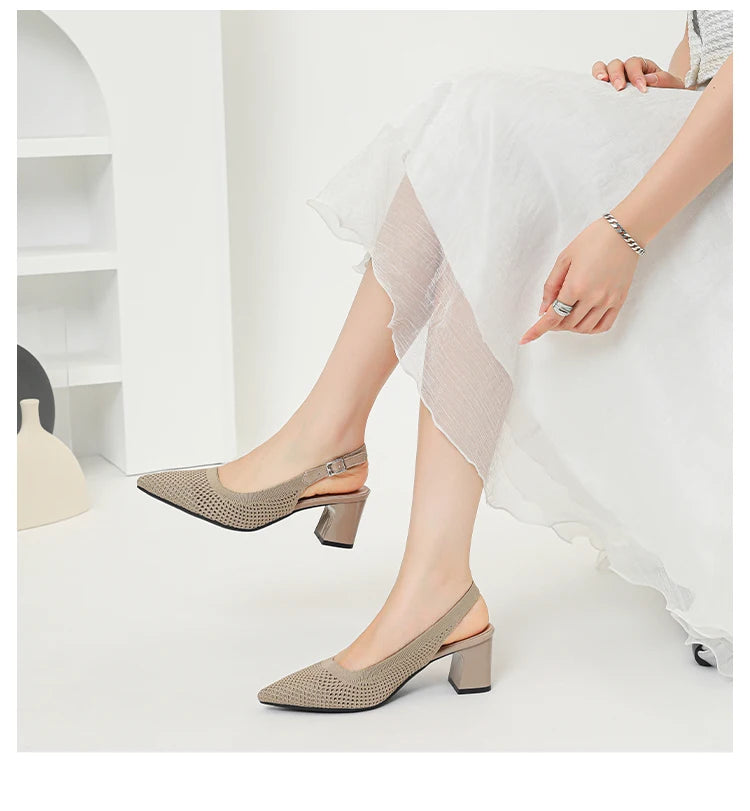 Summer Women's High Heel Sandals Knitted Small Hole Breathable Shoes 2025 New Style (6cm High)
