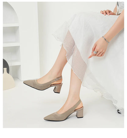 Summer Women's High Heel Sandals Knitted Small Hole Breathable Shoes 2025 New Style (6cm High)