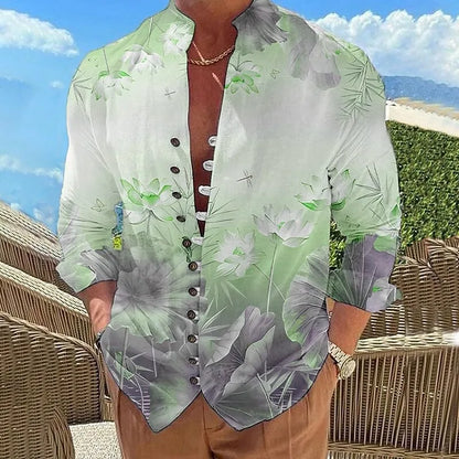New men's flower pattern 3D printed shirt, high-quality and fashionable casual long sleeved shirt, lapel top
