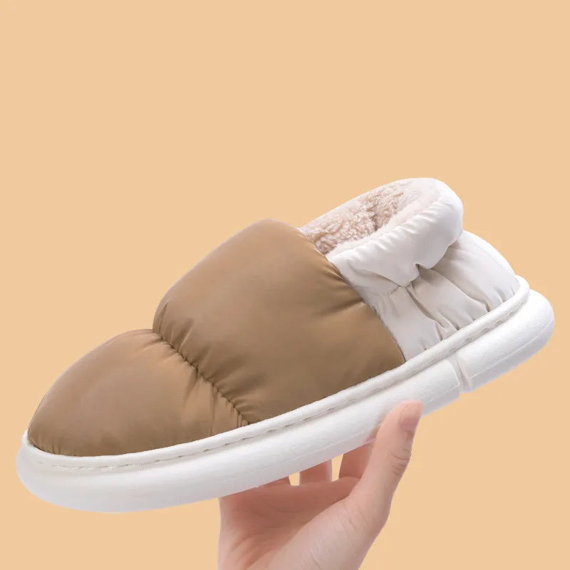 Big Size 48 49 Winter Warm Slippers Men Down Waterproof Soft Bottom Home Shoes Plush Women Indoor House Couples Anti Slip Slides