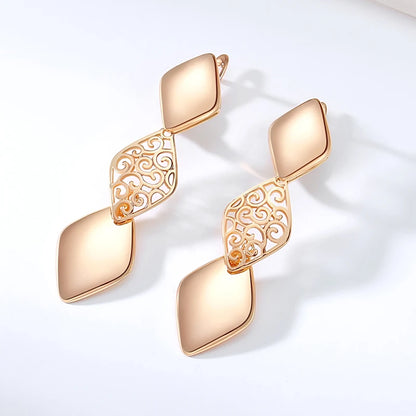 Glossy Long Dangle Earrings For Women SYOUJYO 585 Rose Gold Color English Buttons Luxury Bride Wedding Fine Jewelry Gift