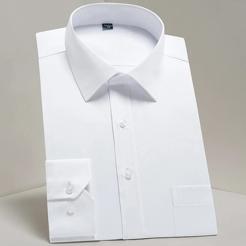 Men's Classic Long Sleeve Standard-fit Dress Shirts Formal Business Social Simple Basic Design White Work Office Casual Shirt