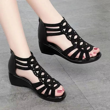 BCEBYL 2024 Summer New Soft Leather Sandals Soft Bottom Increased Mother Shoes Fashion Outerwear Ladies Sandals Women's Shoes