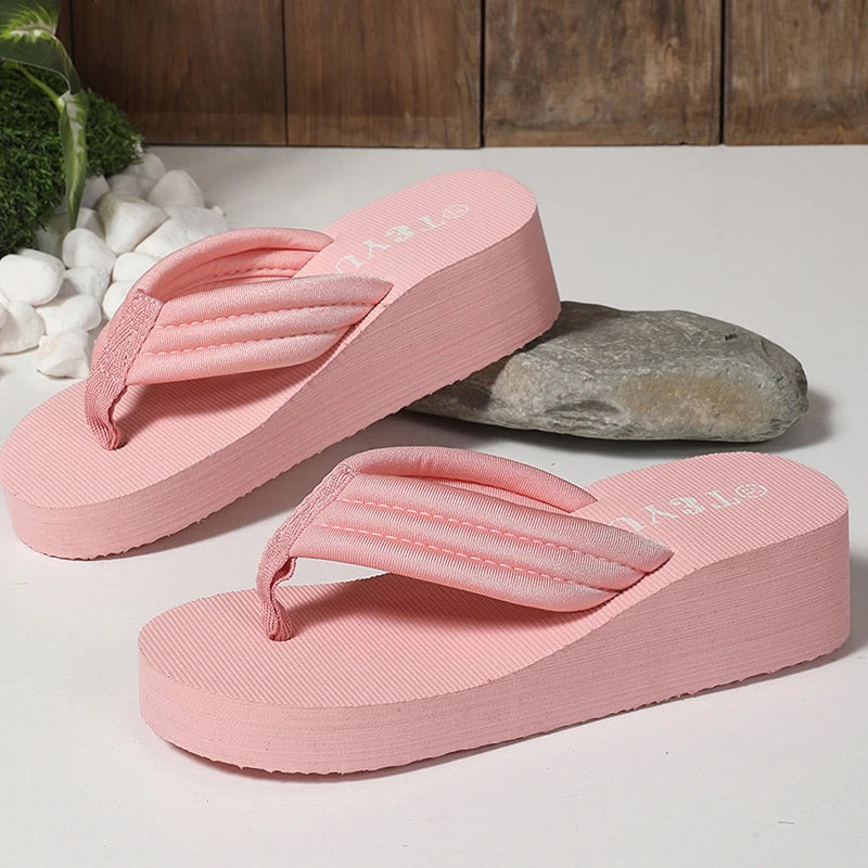 2025 Summer Beach Pink Flip Flops for Women Non Slip Weightlight Wedge Slippers Woman Fashion Thick Bottom Clip Toe Slides Mujer
